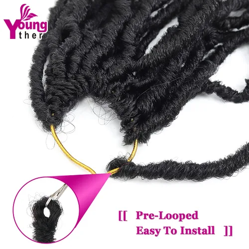 Miniatura 6 de Youngther Cabello sintético de ganchillo de 24 pulgadas, 6 unidades, 84 soportes, extensibles, cabello de ganchillo suave de diosa, cabello 1b