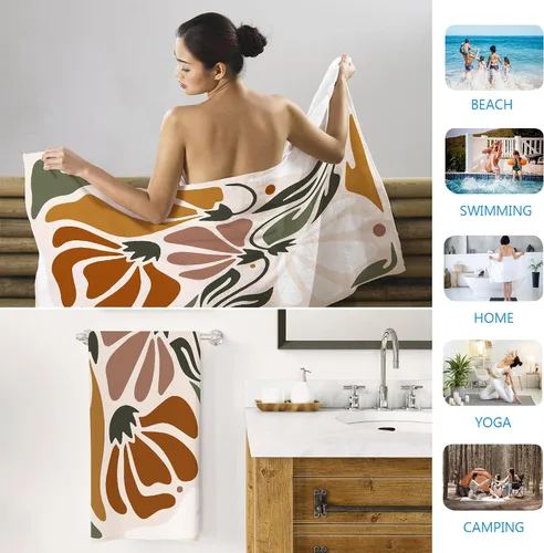 Miniatura 4 de Toalla de playa abstracta bohemia floral, toallas de playa vintage bohemias, regalos para mujeres, hombres y adultos, toallas de baño retro bohemias