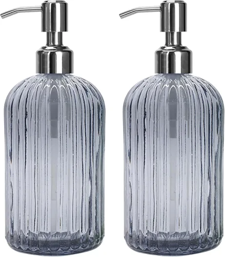 Miniatura 7 de Dispensador de jabón de vidrio transparente de 18 onzas, paquete de 2 dispensadores de jabón para platos de manos para baño con bomba de acero