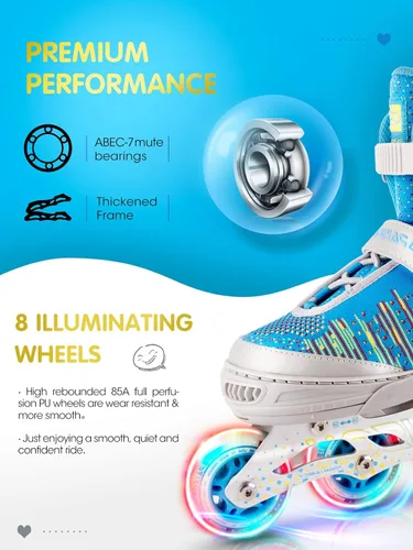 Miniatura 4 de PAPAISON Patines en línea para niños y niñas con ruedas de luz completa, patines iluminadores ajustables para principiantes, para niños, jóvenes