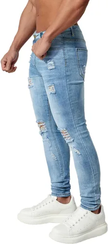 Miniatura 4 de HUNGSON Pantalones de mezclilla ajustados rasgados para hombre