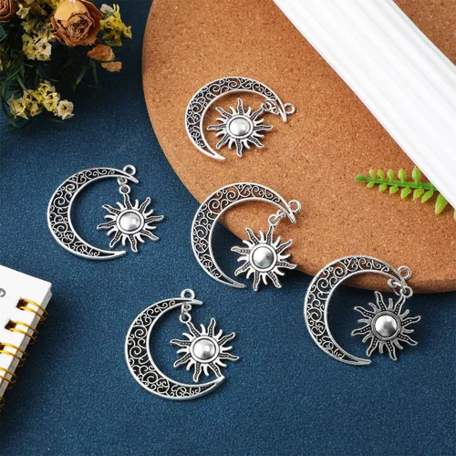 Miniatura 5 de SEWACC 10 dijes de luna y sol, suministros de fabricación de joyas para pulseras, collares, manualidades