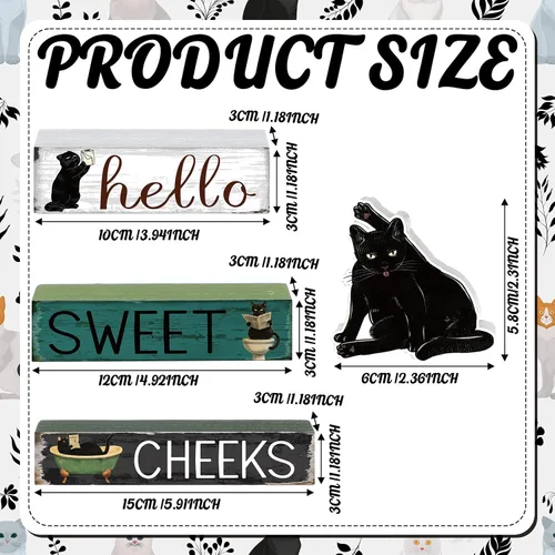 Miniatura 3 de Cinnvoice 4 piezas de decoración de baño de gato negro, decoración de baño de granja Hello Sweet Cheeks, centro de mesa, regalo para Navidad, San