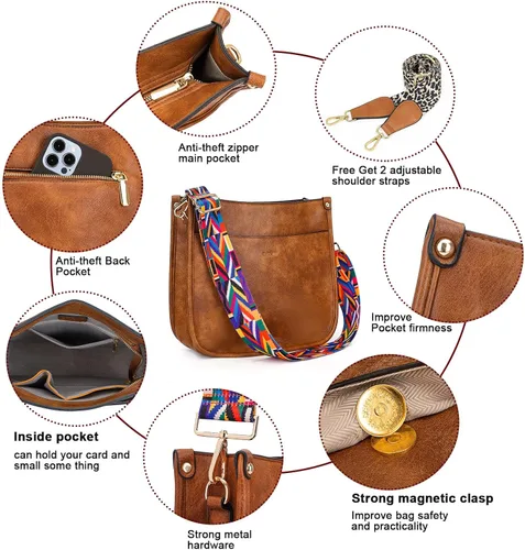 Miniatura 6 de HKCLUF Bolso cruzado para mujer, 2 piezasjuego de cartera de cuero con 2 correas ajustables para guitarra