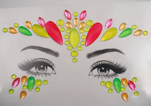 Miniatura 10 de Topz Pegatina de gemas faciales de neón para la cara, maquillaje de Halloween, tatuajes faciales de arco iris, gemas de cristal para ojos