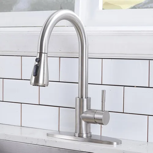 VCCUCINE Grifo de Cocina con Rociador Desplegable, Grifo de Níquel Cepillado para Fregadero de Cocina, Grifo de Fregadero de Cocina RV de Acero