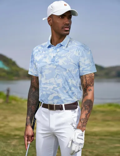 Miniatura 117 de TAPULCO Camisetas tipo polo de secado rápido para hombre, diseño de camuflaje, atléticas, ligeras, transpirables, casuales, para golf