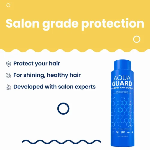 Miniatura 7 de AQUA GUARD Defensa del cabello antes de nadar Tamaño familiar, resultados familiares Previene daños por cloro + suaviza el cabello mientras