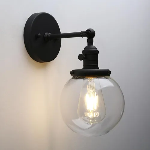 Miniatura 12 de Pathson Aplique de pared industrial con cable con vidrio de globo transparente, interruptor de encendido y apagado, lámpara de pared vintage