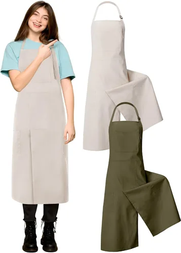 2 delantales de cerámica ajustables con pierna dividida, delantal de cerámica con 3 bolsillos, para mujeres y hombres, rueda de cerámica para beige