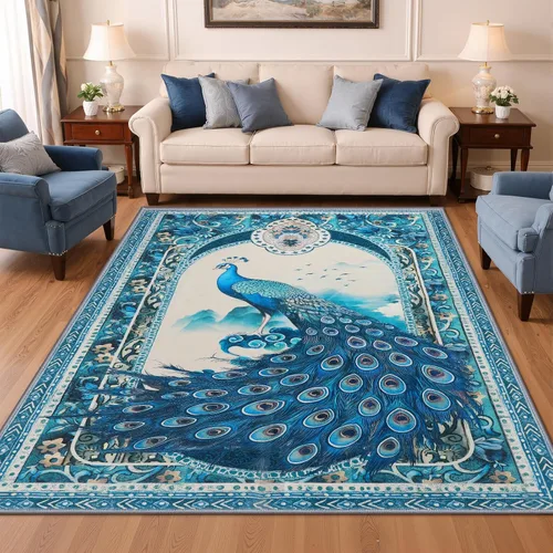 Miniatura 14 de Alfombra abstracta de 3 x 5 para sala de estar, dormitorio, entrada, color azul