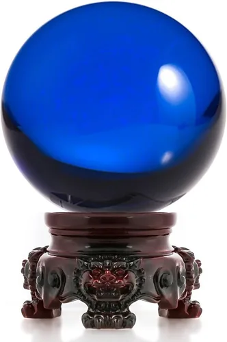 Miniatura 14 de Amlong Crystal bola de cristal de 3 pulgadas (80 milímetros) con base de secoya con diseño de león Morado
