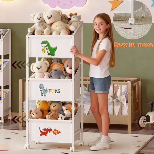 Miniatura 3 de Lyuwanxian Organizador grande de almacenamiento de juguetes para niños con ruedas, estante de juguetes para niños y niñas, organizadores de juguetes