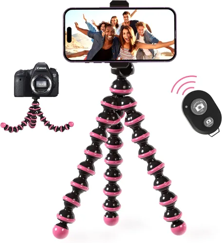 Miniatura 8 de TALK WORKS Trípode flexible para iPhone, Android, cámara, patas flexibles, soporte ajustable con mini control remoto inalámbrico para selfies