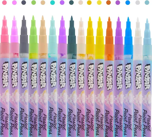 PINTAR Paquete de 16 marcadores de pintura acrílica pastel con punta extrafina, pintura roca, madera, vidrio, cuero, zapatos, juego de bolígrafos de