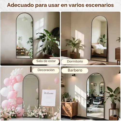 Miniatura 5 de Espejo de 56 x 21 pulgadas, de arco, de longitud completa, espejo de cuerpo completo con marco de aluminio, para colocar de pie, inclinado o Negro