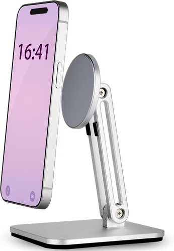 Soporte magnético para teléfono para escritorio, soporte magnético plegable y ajustable para iPhone con almohadilla antideslizante para