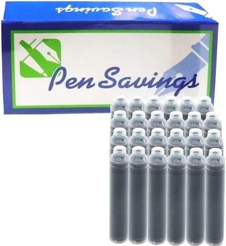 Pen Savings Cartuchos de tinta para pluma estilográfica, paquete de 24, tamaño estándar internacional, longitud 1.5 pulgadas, diámetro de 0.102 in,