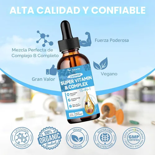 Miniatura 5 de 15 en 1 complejo de vitamina B liposomal Pro sin azúcar, gotas de complejo B con niacinamida B1, B2, B3, colina, biotina B5, B6, B7, inositol