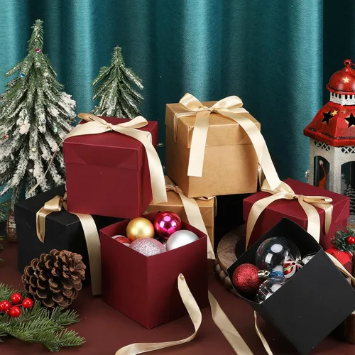 Miniatura 4 de Zhanmai 30 cajas de regalo pequeñas con tapas, cajas de regalo de Navidad cuadradas de 4 pulgadas con cinta dorada, embalaje, cajas de favor