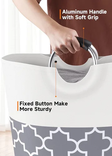 Miniatura 4 de Fabspace - Cesta de lavandería grande con bolsa de lavandería plegable, cesta de ropa con asas altas impermeables para viajes, baño, elementos Gris