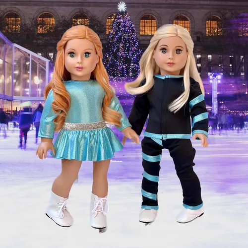 Miniatura 8 de Super Skater - Ropa para muñecas de 18 pulgadas, 2 trajes completos de patinaje sobre hielo, 5 piezas, leotardo, falda, pantalones, chaqueta y 1 par