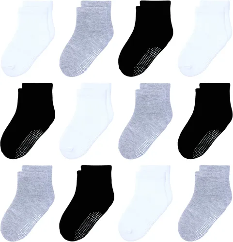 Miniatura 8 de 12 paquetes de calcetines antideslizantes para niños y bebés con agarre para niños de 1-7 años, calcetines de algodón de tripa para niños y niñas