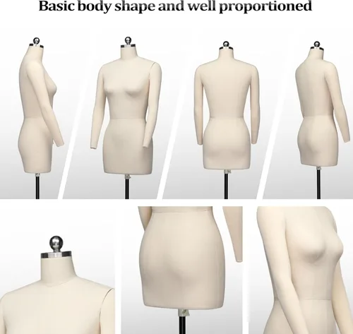 Miniatura 5 de Bonnlo Maniquí de costura femenino, talla 6, forma de vestido profesional para exhibición y diseño a medida, torso ajustable en altura con base