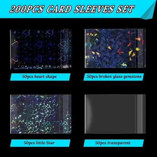 Miniatura 2 de Tinlade 200 fundas holográficas para tarjetas fotográficas Kpop con destello láser, diseño de corazón de estrella, piedras preciosas de cristal
