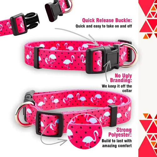 Miniatura 3 de Native Pup Collar de perro con flamenco rosa para primavera y verano, bonitos patrones femeninos para cachorros hembras, nailon duradero para razas