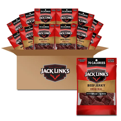 Jack Link's Carne seca de res, original y inteligente, paquete a granel – Bocadillo de carne sabrosa para la escuela, 0.32 oz de proteína y 70