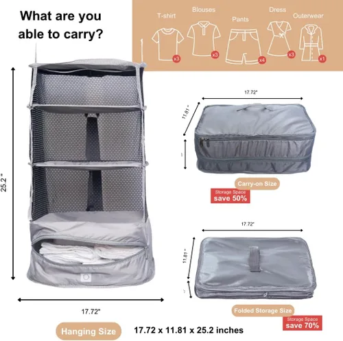 Miniatura 4 de Organizadores de equipaje colgantes para maleta, cubos de embalaje plegables con estantes hechos para viajar fácilmente, gran sistema