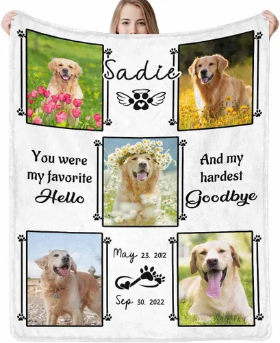 Miniatura 21 de Artsadd Manta conmemorativa personalizada para perros con fotos de perro y nombre, manta conmemorativa personalizada para mascotas, recuerdo