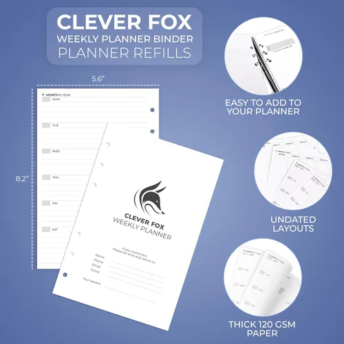 Miniatura 2 de Clever Fox Recambios de carpeta de planificador semanal, juego de recambio de página de planificador de 12 meses, planificador para gestión
