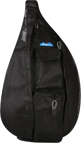 Miniatura 5 de KAVU Bolsa de cuerda de playa de malla Crossbody Sling Mochila - Negro, Negro -, Bolsa de cuerda de playa