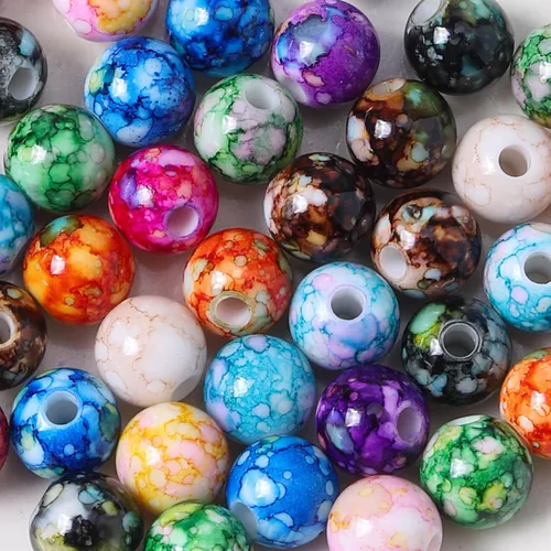 Miniatura 3 de 200 cuentas de cristal acrílico para hacer joyas, cuentas redondas sueltas, dijes, patrones de tinta para pulseras, aretes, collares, anillos