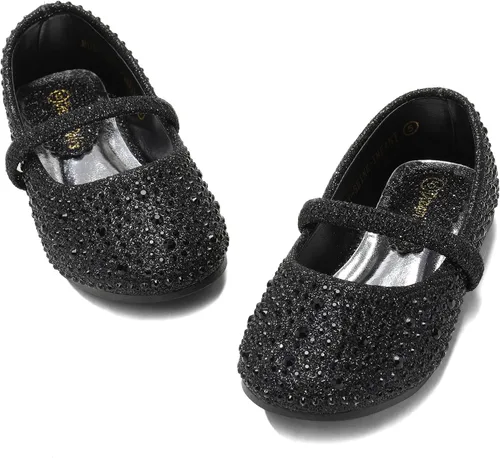 Miniatura 8 de DREAM PAIRS Mary Jane Zapatos de vestir para niñas pequeñas, zapatos planos de ballet para niña de las flores con diamantes de imitación, zapatos