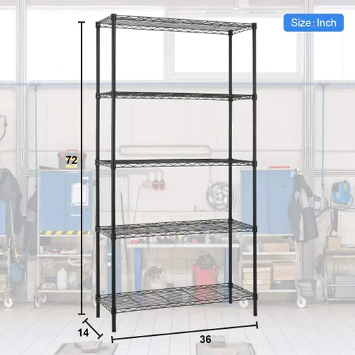 Miniatura 3 de BestOffice Estantería de alambre de 5 estantes ajustables de almacenamiento 14Dx36Wx72H, unidad de estantería de alambre para garaje NSF, estante