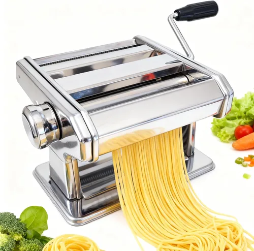 Miniatura 11 de Máquina para hacer pasta con 7 ajustes de grosor ajustables, máquina manual de fideos de acero inoxidable, rodillo de pasta y cortadores con mango