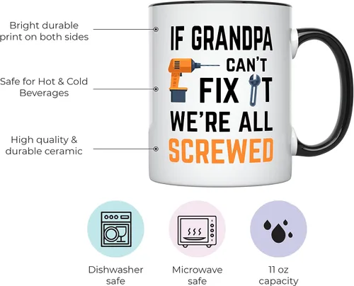 Miniatura 2 de YouNique Designs Taza con texto en inglés "If Grandpa Cant Fix It Were All Screwed, 11 onzas", divertida taza de café para abuelo, regalos