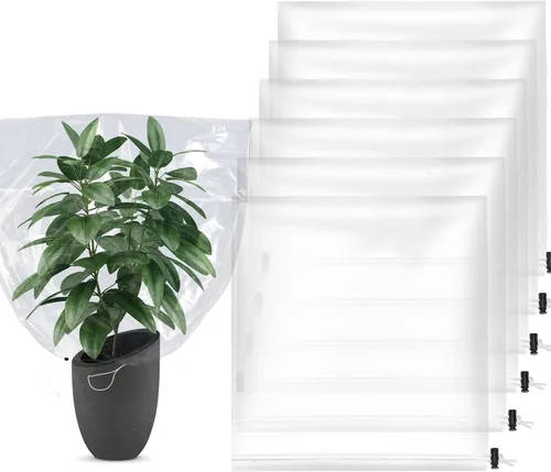 Miniatura 9 de ANPHSIN 6 piezas de película de invierno para plantas con cordón, cubierta de plástico de 35 x 59 pulgadas, protección contra congelación, bolsa