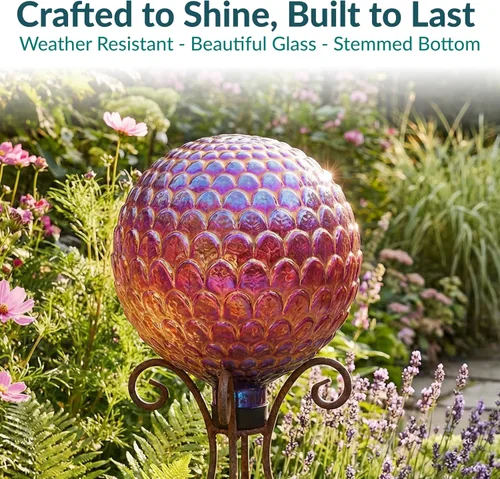 Miniatura 3 de Sunnydaze - Bola de cristal de 10 pulgadas para jardín, globo decorativo para patio y patio trasero, textura festoneada roja, paquete de 2