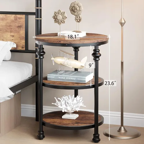 Miniatura 2 de IDEALHOUSE Mesa auxiliar pequeña, mesa auxiliar redonda con 3 estantes para sala de estar, dormitorio, mesita de noche, mesa auxiliar con marco