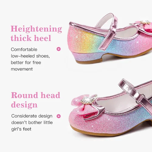 Miniatura 4 de Furdeour Zapatos de vestir para niñas, zapatos de princesa Mary Jane para bodas, flores, damas de honor, tacones con purpurina para niños pequeños
