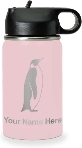 Miniatura 78 de LaserGram Botella de agua personalizada, pingüino, acero inoxidable de doble pared aislada al vacío con popote superior, regalo grabado