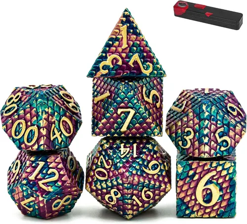 Miniatura 24 de UDIXI Juego de dados de metal de 7 troqueles, juego de dados poliédricos DND para juegos de rol y otros juegos de mesa (cobre antiguo)