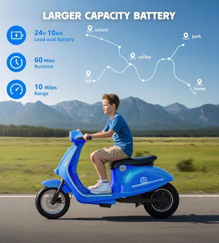 Miniatura 3 de Motocicleta para niños, motocicleta eléctrica de 2 ruedas para niños a partir de 8 años, juguetes de paseo de 24 V con música, faro, 3 velocidades