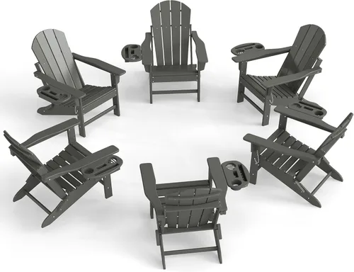 Miniatura 59 de NAVINE Juego de 2 sillas Adirondack plegables de polietileno de alta densidad con portavasos multifuncional, resistente a la intemperie, para Blanco