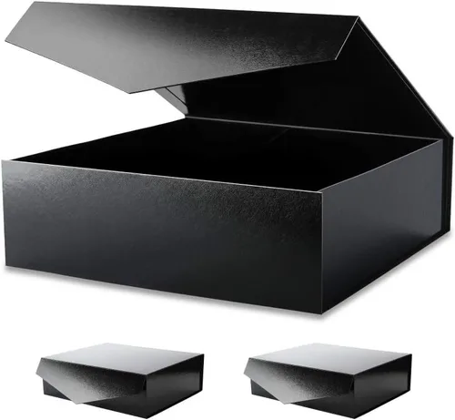 Miniatura 22 de BLK&WH Caja de regalo de 9 x 6.5 x 3.8 pulgadas, caja de regalo negra, caja de padrino, caja plegable con tapa de cierre magnético para embalaje