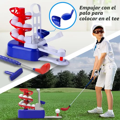 Miniatura 4 de iPlay, iLearn - Juego de juguetes de golf azul para niños con cabezal de palo izquierdo y derecho, juguete deportivo para niños de 3 a 5 años, juego